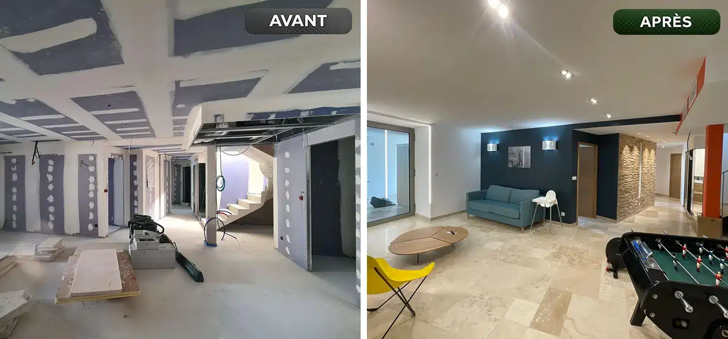 Avant / Après de travaux de peinture intérieure à Saint-Tropez dans le quartier Capon après rénovation complète d'une villa haut de gamme.